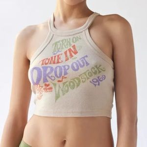uo woodstock tune in high neck cropped tank top